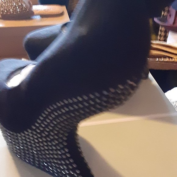 LA STRADA BLACK SUEDE BLING PLATFORM WEDGE GAGA STYLE MADE IN HOLLAND - Picture 2 of 4